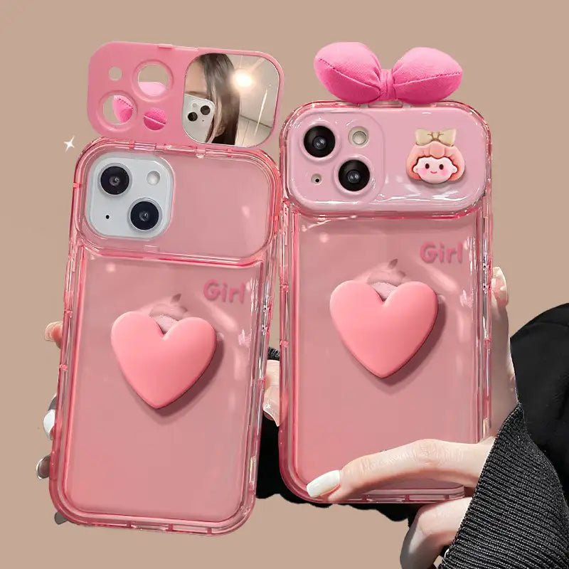 3dbowheartphonecase_5.jpg 3D Pink Bow Heart Back Cover iPhone Case With Foldable Makeup Mirror