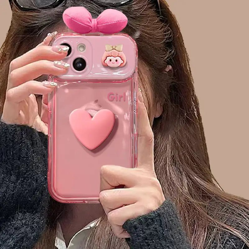 3dbowheartphonecase_6.jpg 3D Pink Bow Heart Back Cover iPhone Case With Foldable Makeup Mirror