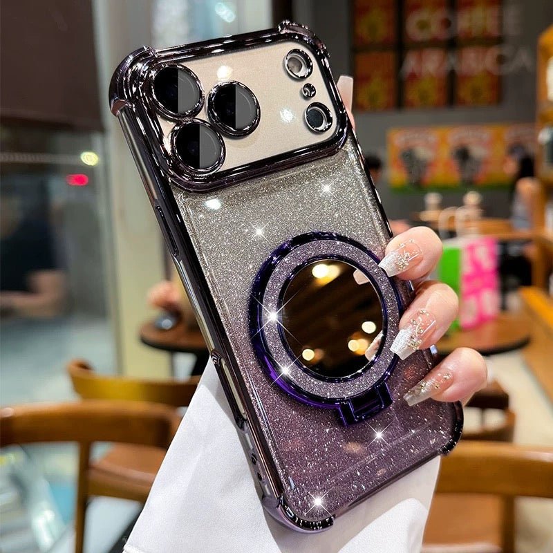 Sparkling portable mirror and stand phone case