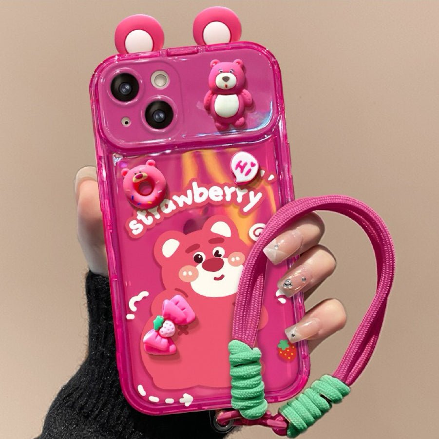 72DDF97A8001BCEC386DBEAC61598541.jpg Strawberry Bear + Winnie the Pooh flip phone case (with mirror and stand)