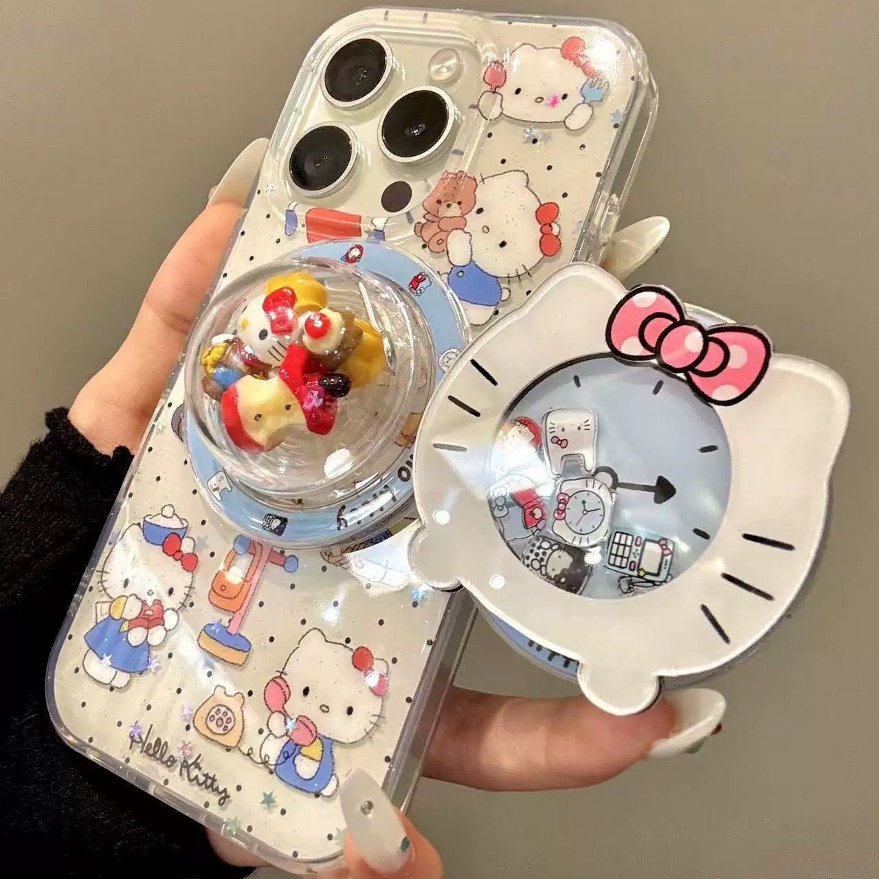 7779789F81590B92C55CF7D189665649.jpg Cartoon Bear Clock Cute Kitty Cat Magnetic Holder Phone Case