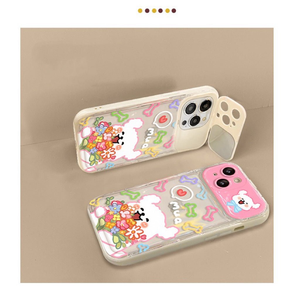 Puppy Flip Clear Phone Case with Mirror and Stand
