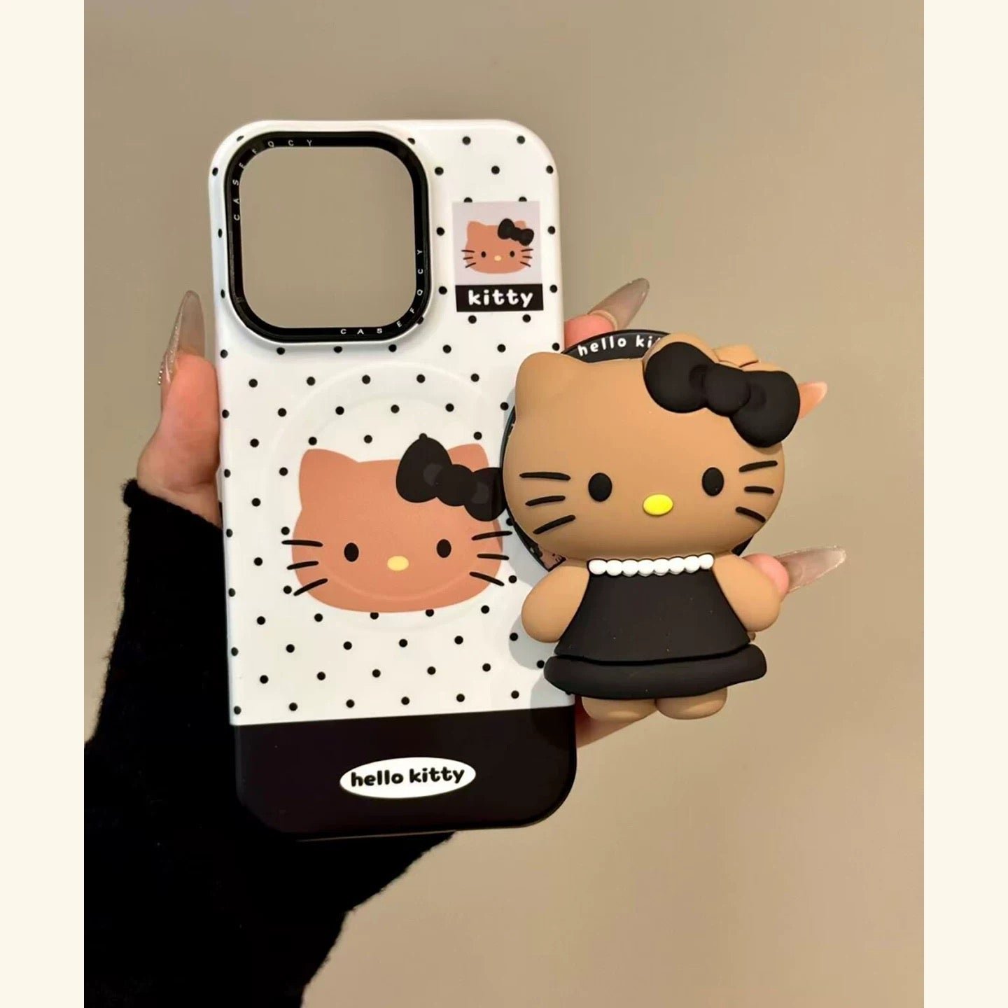 Chanel style black leather cat magnetic phone case