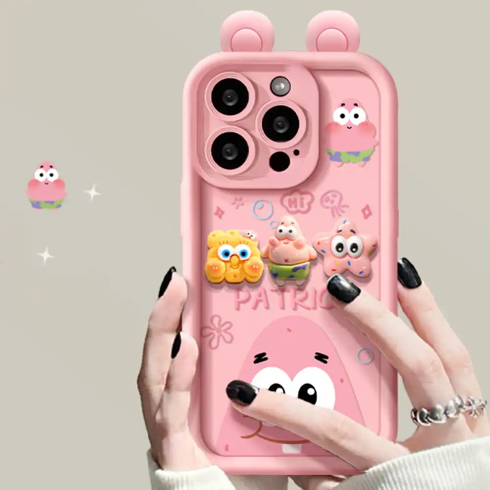 Cute SpongeBob Phone Case For iPhone Cartoon Back Cover With Patrick Chain 1 Cute SpongeBob Phone Case For iPhone Cartoon Back Cover With Patrick Chain