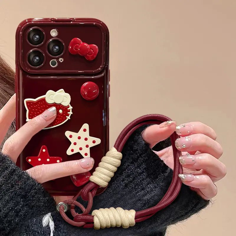 Cute Bow Kitty with Mirror Lens Protector Phone Case For iPhone