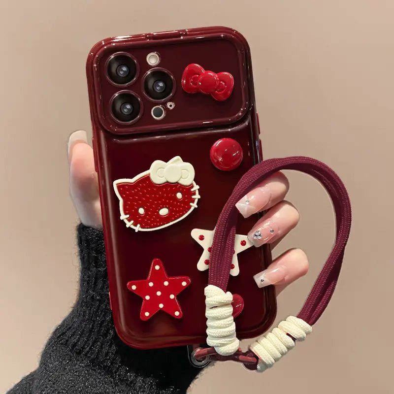 Cute Bow Kitty with Mirror Lens Protector Phone Case For iPhone