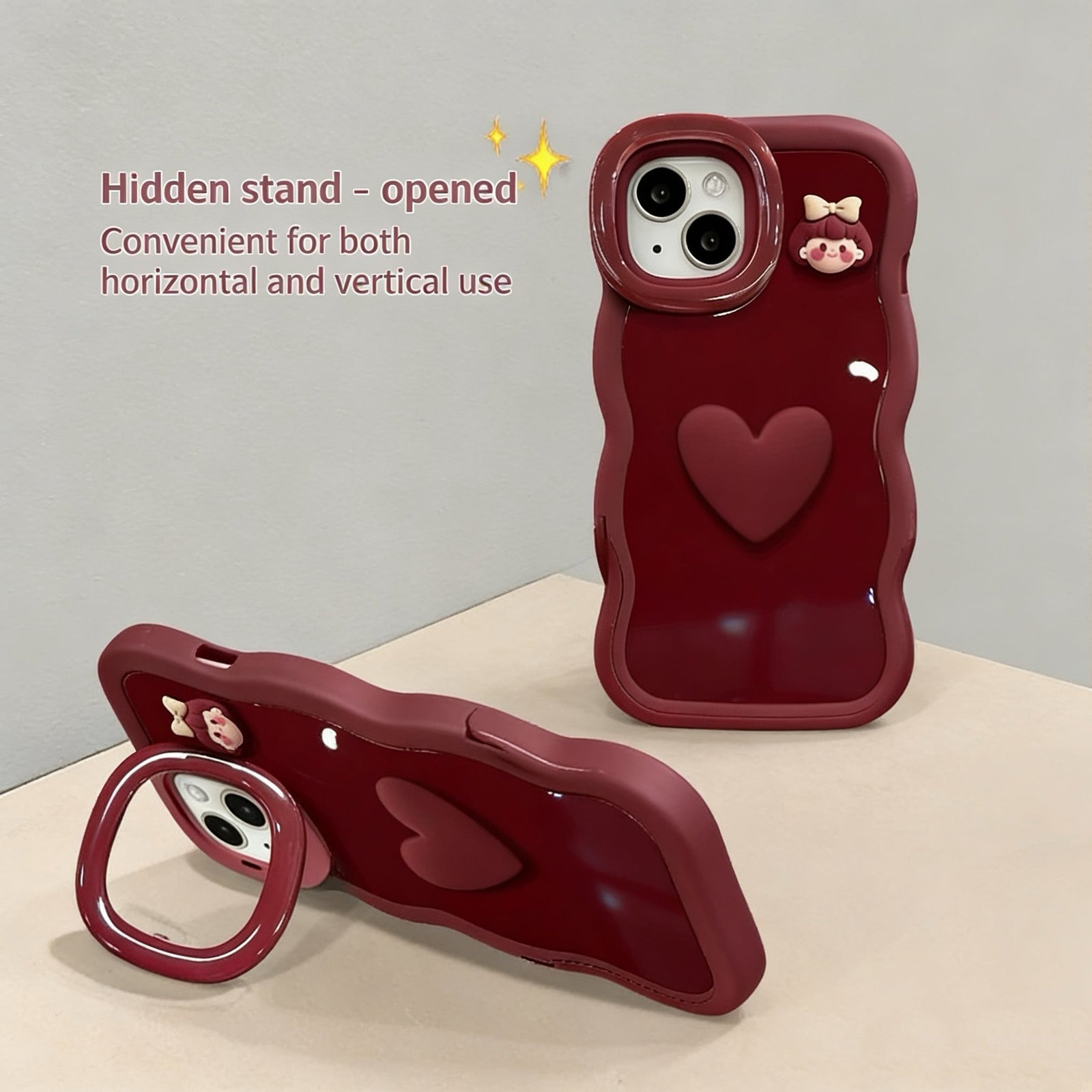 D3CB238D34C613F4D7E00F8E9588BAE6.jpg Bow-shaped Heart Girl Invisible Double Stand Phone Case