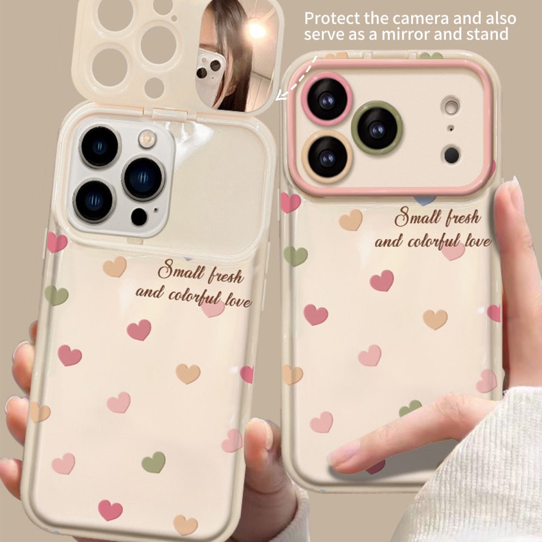 F35B7CC758CE2A9F458A0983972D4640.jpg Full-screen colorful heart-shaped flip mirror phone case
