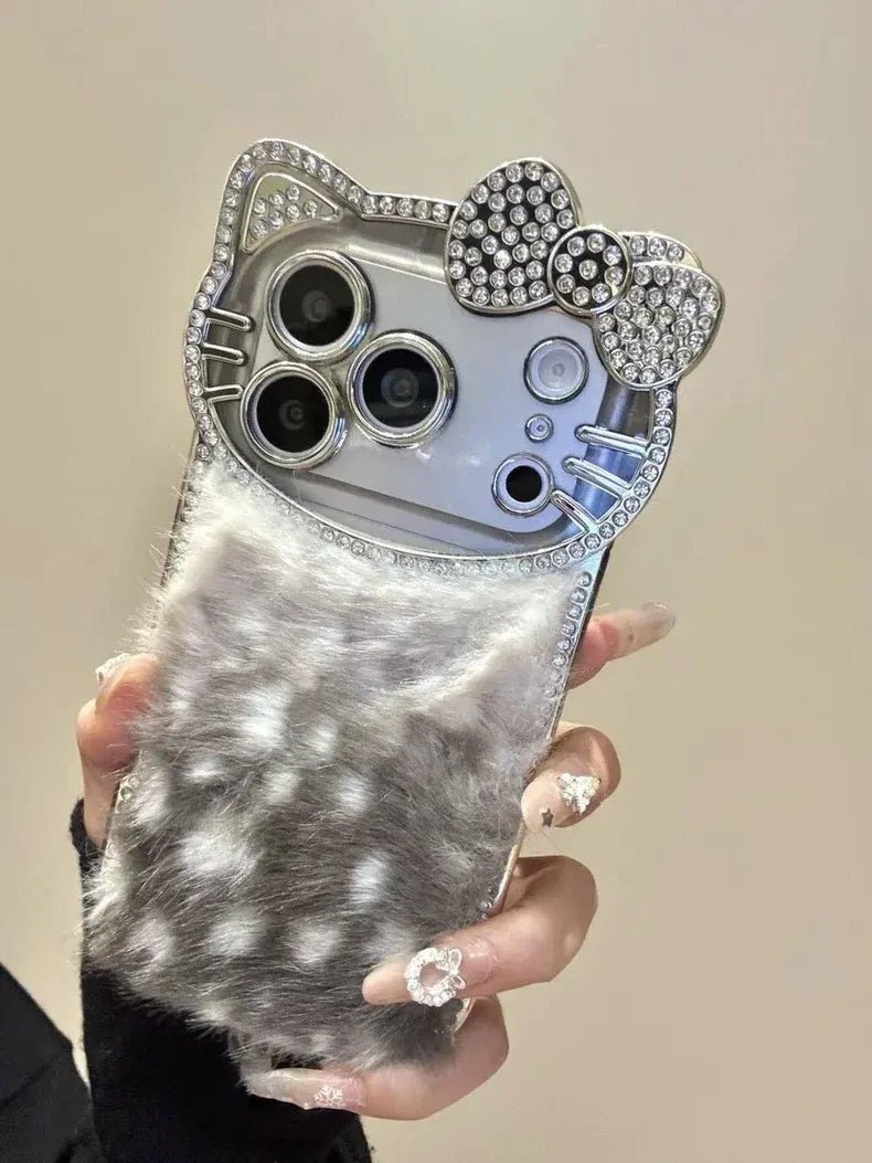 IMG_3557.jpg Cute Kitty Diamond Bow Leopard Velvet Back Cover iPhone Case With Beads Bracelet