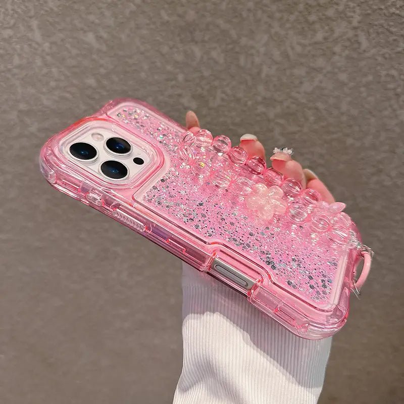 Candy Color Glitter Curvy Waist Phone Case For iPhone Shiny Lanyard Back Cover