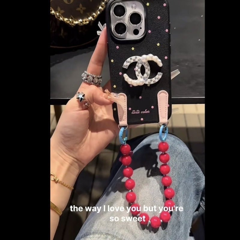 Pearls Diamonds Beads Charm Phone Case For iPhone 16 15 14 13 12 Series