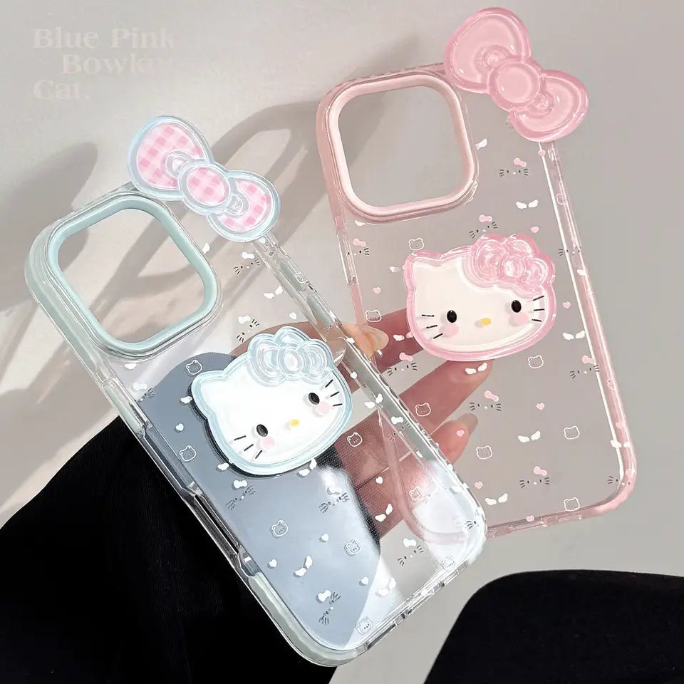 [No Plus Model] 3D Bowknot Cartoon Kitty Clear Phone Case for iPhone