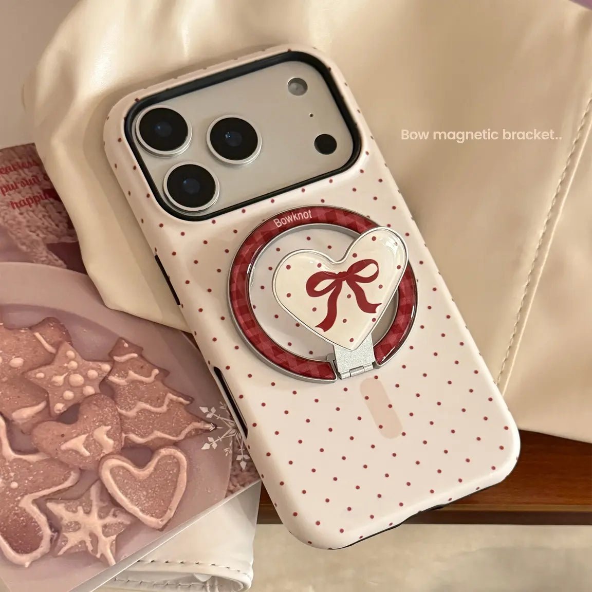 Polka Dot Magsafe Phone Case For iPhone Series 17 16 15 14 13 12 11 with Bowknot Grip