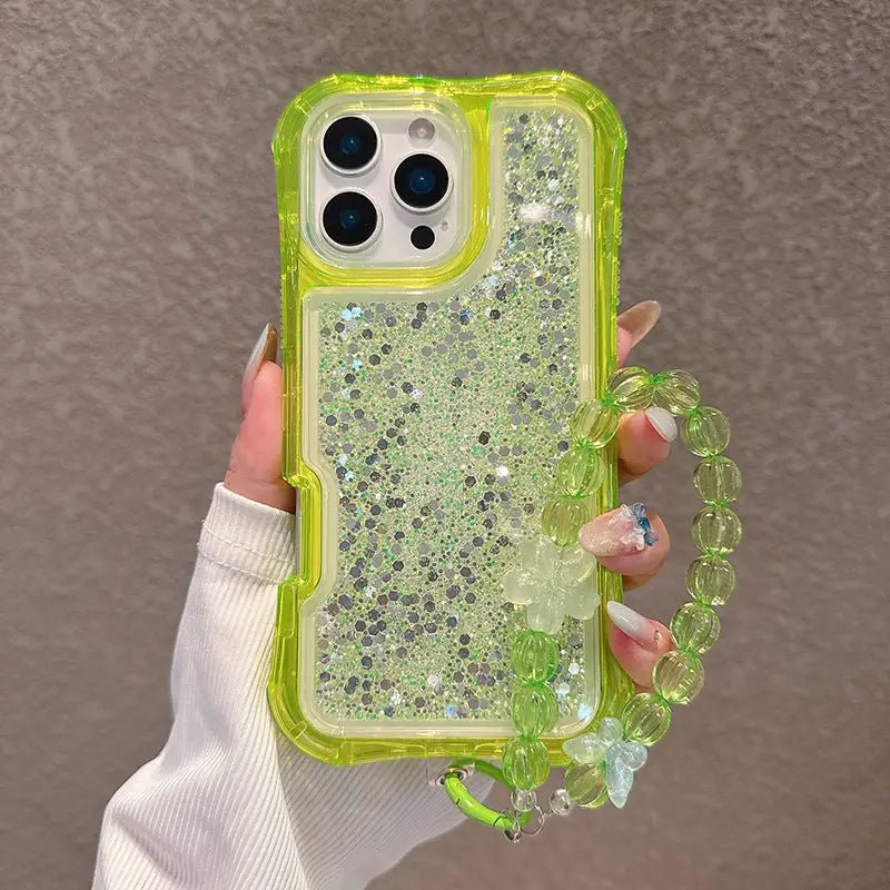 Candy Color Glitter Curvy Waist Phone Case For iPhone Shiny Lanyard Back Cover