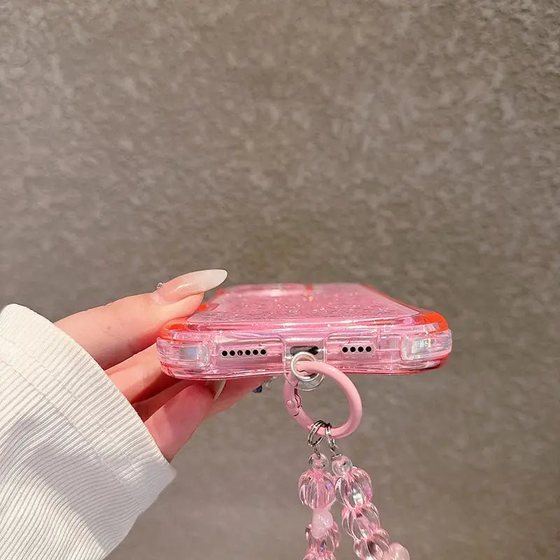 Candy Color Glitter Curvy Waist Phone Case For iPhone Shiny Lanyard Back Cover