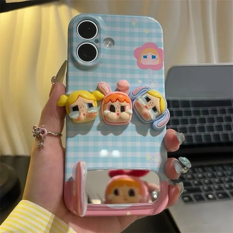 Cartoon CryBaby Mirror Kickstand Phone Case for iPhone