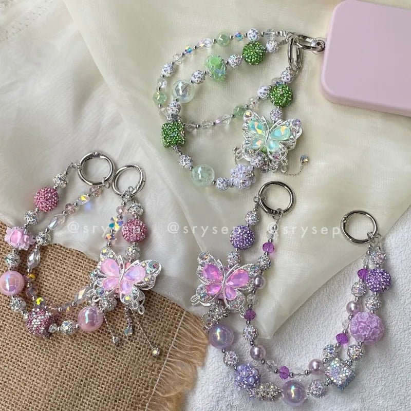 crystal_beads_chain_bracelet.jpg Handmade Diamonds Butterfly Crystal Beads Charm for All Phone Case Pad Case Bumper, DIY Keychian Bag Chain