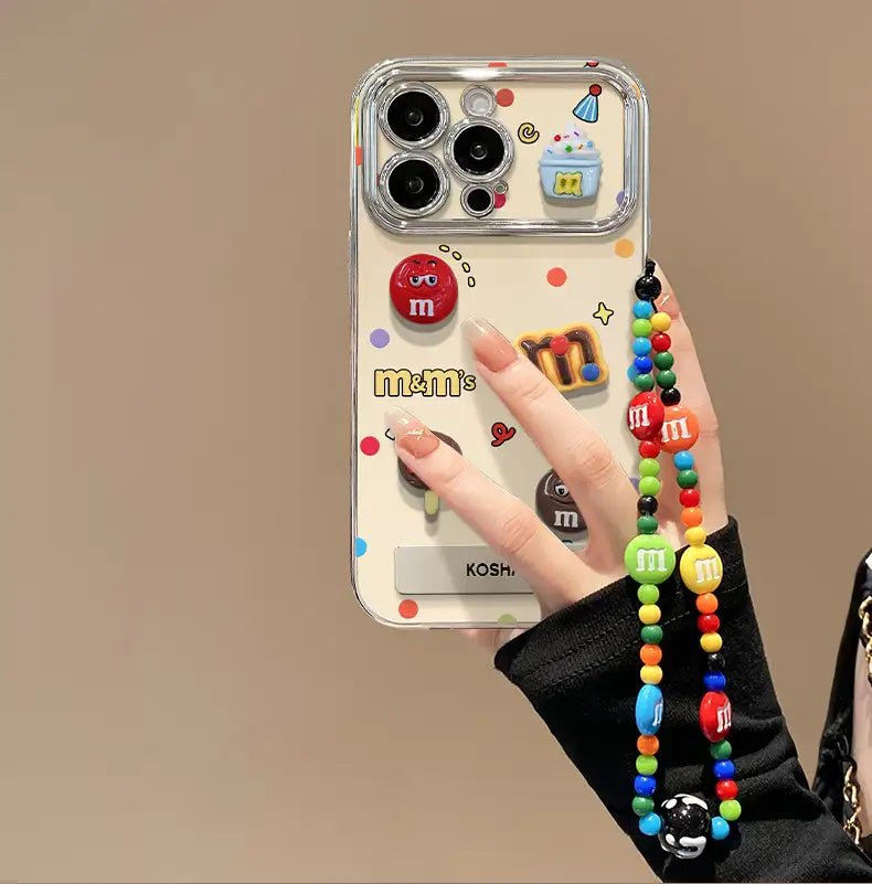 Cute 3D Chocolate Beans Kickstand and Phone Charm Cover for iPhone Case