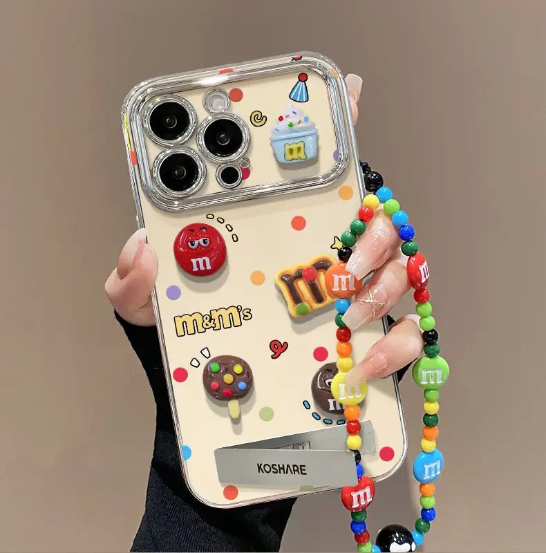 Cute 3D Chocolate Beans Kickstand and Phone Charm Cover for iPhone Case