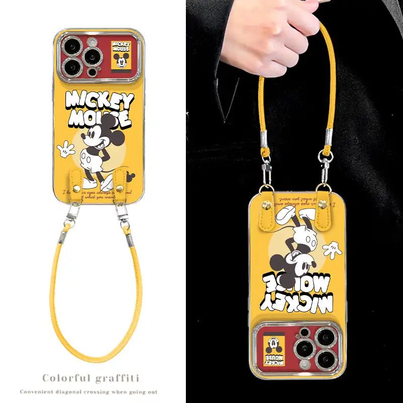 mickiPhonecase_2.jpg Cute Mick Mouse Phone Case For iPhone Cartoon Leather Cover With Bracelet