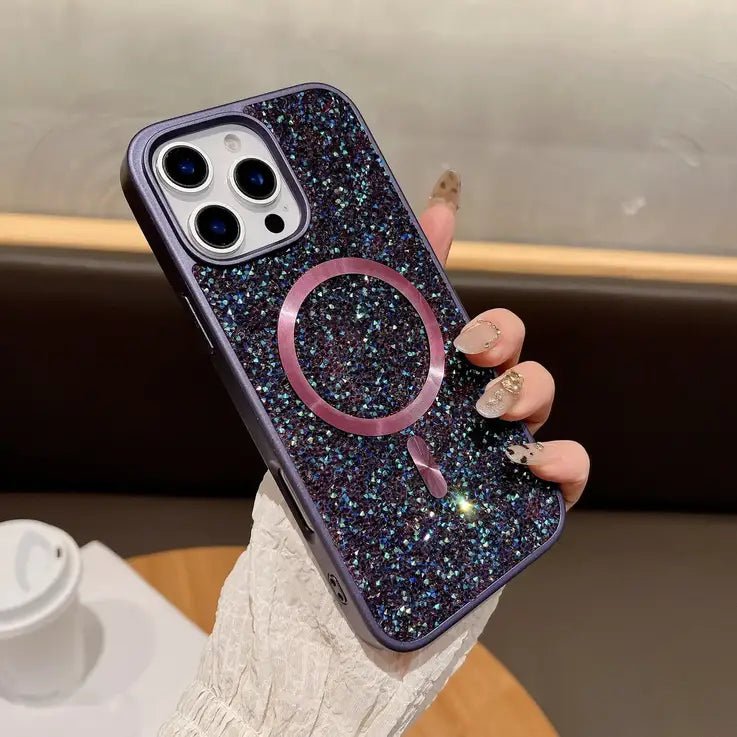 Glitter Diamond Magsafe Phone Case For iPhone Magnetic Wireless Charging Shockproof Cover