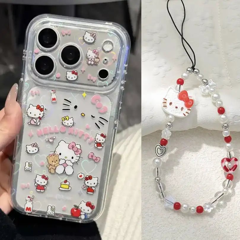 withkittybeadschain-jc0108-TYPEC.jpg Cute Kitty Corner Airbag Anti-Drop Protection Clear TPU iPhone Case With Kitten Bracelet