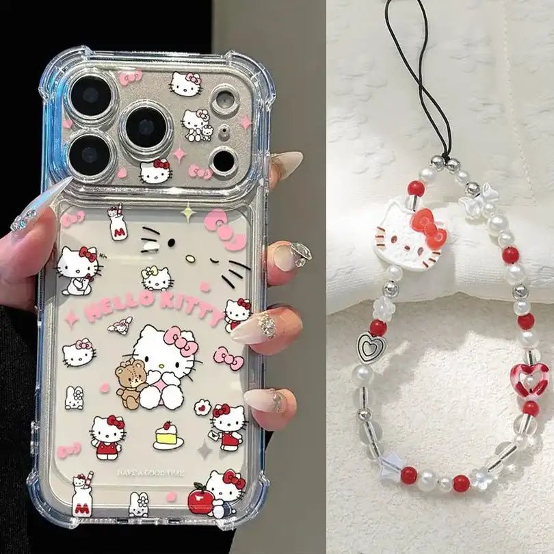withkittybeadschain-jc0108-TYPED.jpg Cute Kitty Corner Airbag Anti-Drop Protection Clear TPU iPhone Case With Kitten Bracelet