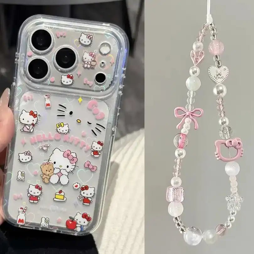 withkittychain_4-jc0108-TYPEC.jpg Cute Kitty Corner Airbag Anti-Drop Protection Clear TPU iPhone Case With Kitten Bracelet