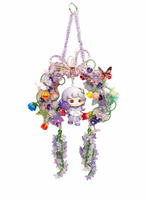 01948577-bebd-4e54-abea-5466849cf8ee.png Handmade Purple Butterfly Floral Wreath Charm, Cute Girl Figurine Hanging, Lavender Room Decor, Unique Bag Accessory, 12 Inch Dreamy Gift