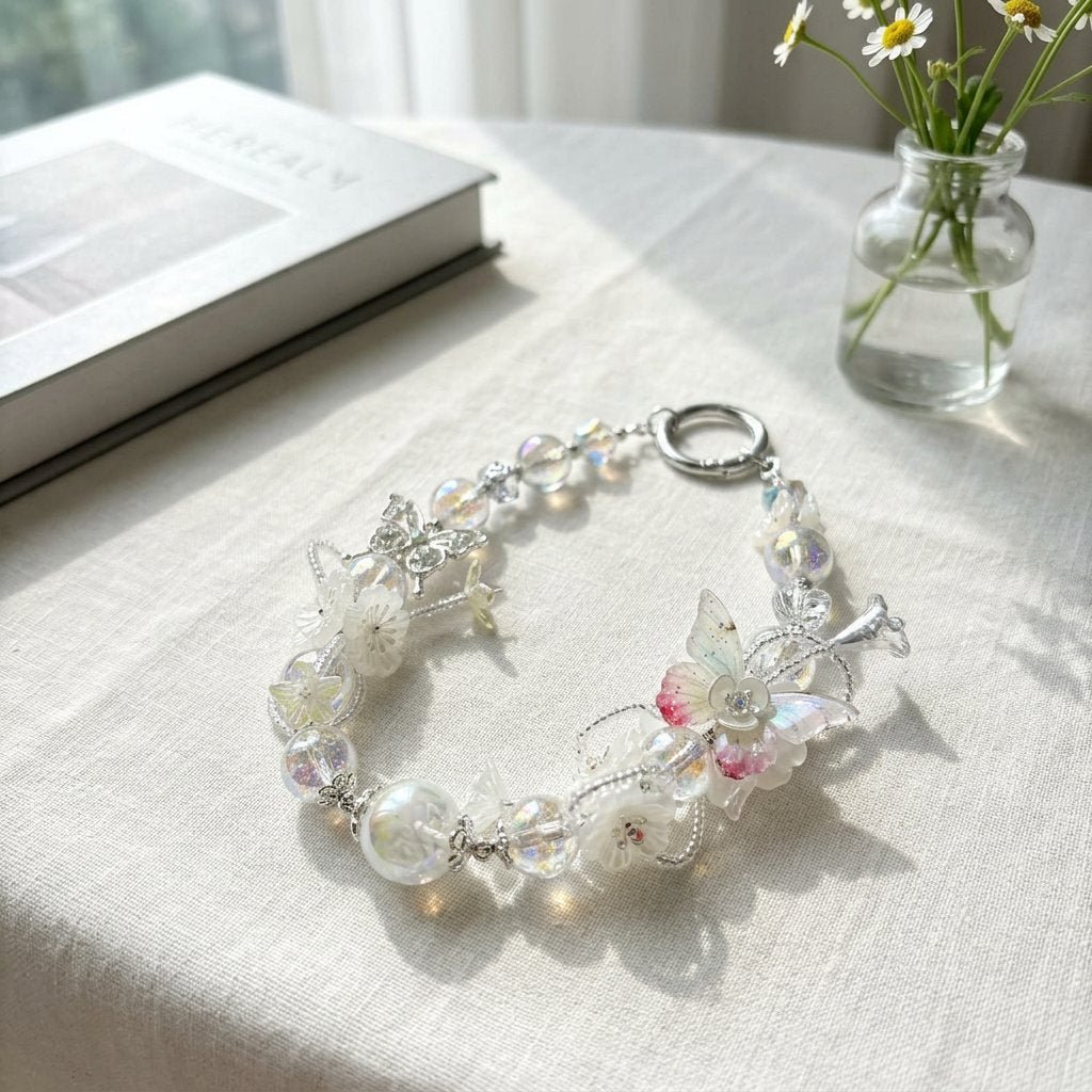 01_White_Desktop.jpg Handmade Butterfly Beaded Charm, Y2K Aesthetic Car Mirror Hanging, Cute Flower Bag Pendant, Gift for Her