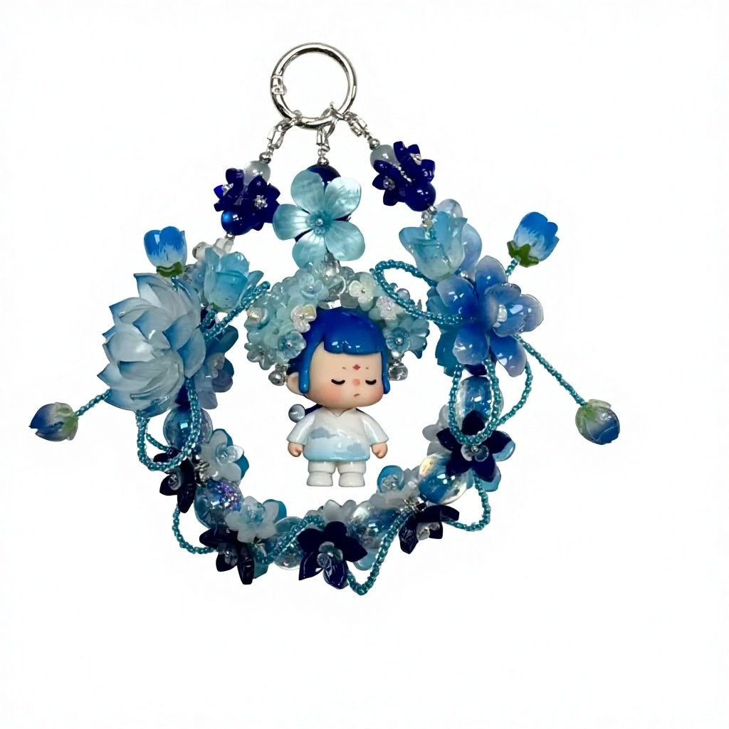 01_f9145a50-919e-4812-8e19-9c99f83d9f38.jpg Handmade Blue Floral Wreath Charm | Kawaii Boy Doll Car Mirror Pendant | Ocean Room Decor Gift