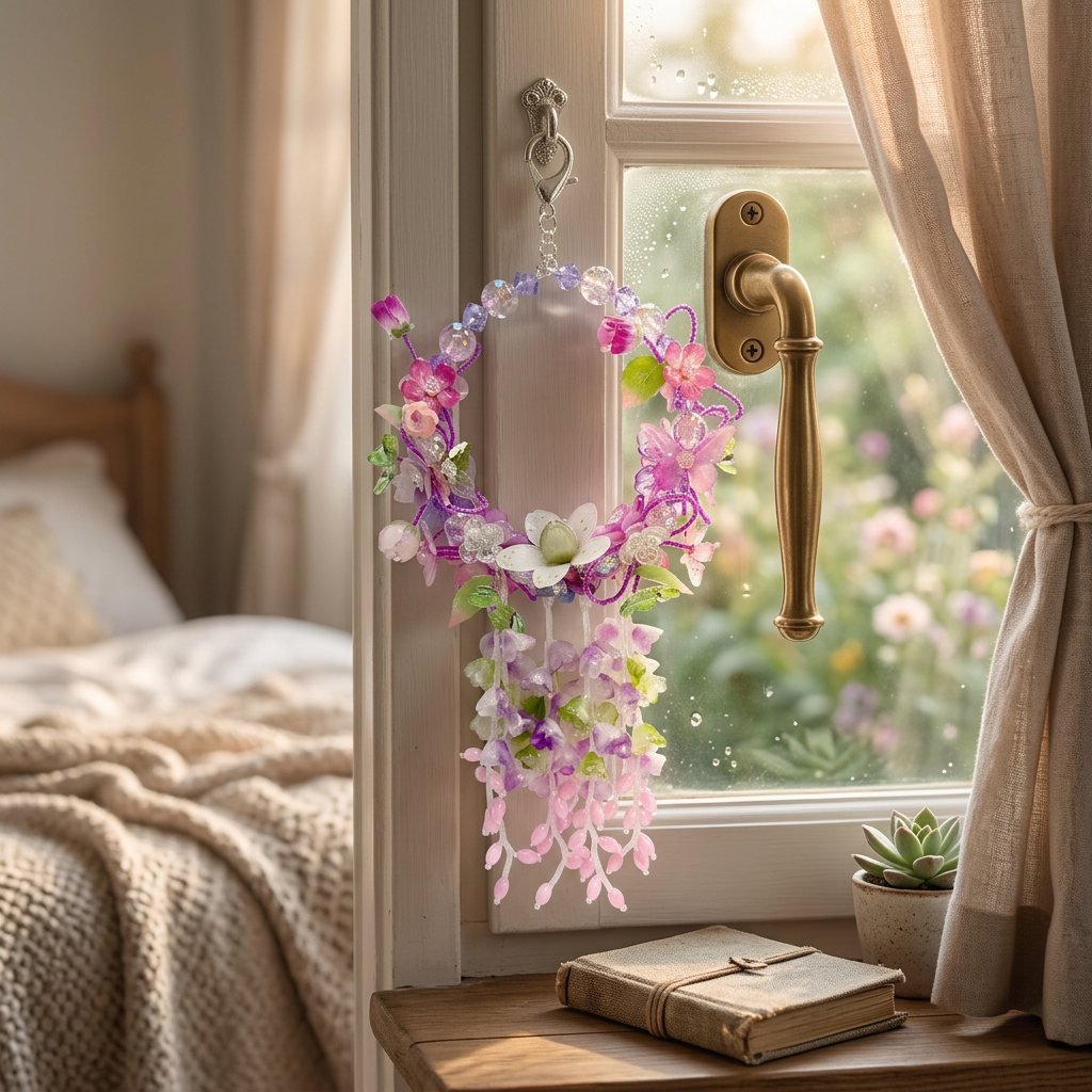 02_Bedroom_Window_65549342-ddf1-4263-960d-951d3169934d.jpg Handmade Purple Floral Wreath Charm | Lavender Kawaii Bag Keychain | Car Mirror Pendant | Dreamy Aesthetic Gift