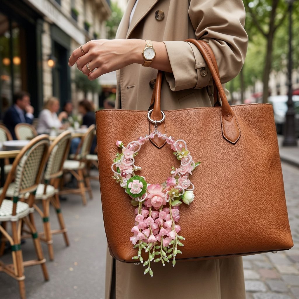 03_Bag_Charm.jpg Handmade Pink & Green Floral Wreath Charm | Kawaii Bag Keychain Car Mirror Room Decor Pendant