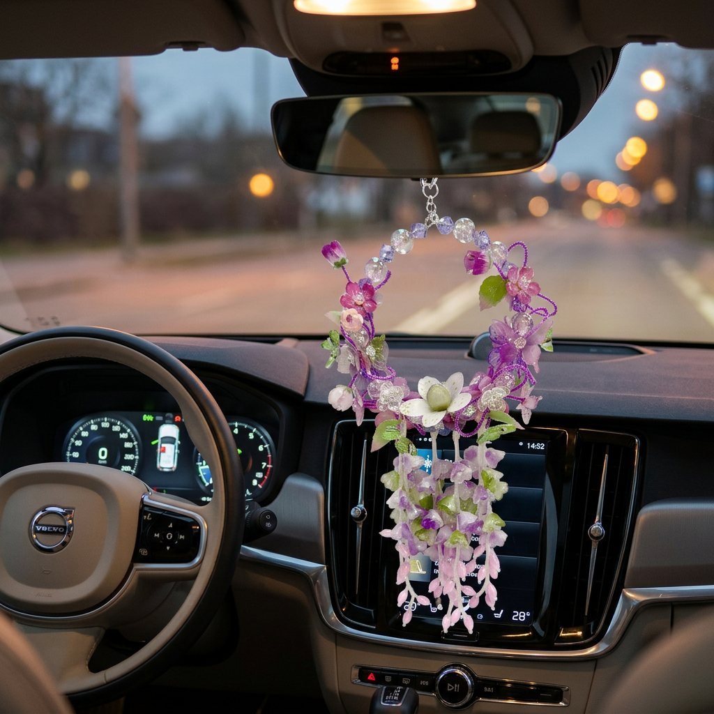 04_Car_Mirror_c7a2179c-eae5-4b32-a8bc-687bcaa7f64c.jpg Handmade Purple Floral Wreath Charm | Lavender Kawaii Bag Keychain | Car Mirror Pendant | Dreamy Aesthetic Gift