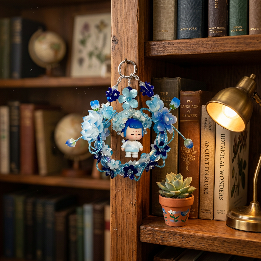 06_102ce706-7d62-495e-99c1-25cefcd32d18.png Handmade Blue Floral Wreath Charm | Kawaii Boy Doll Car Mirror Pendant | Ocean Room Decor Gift