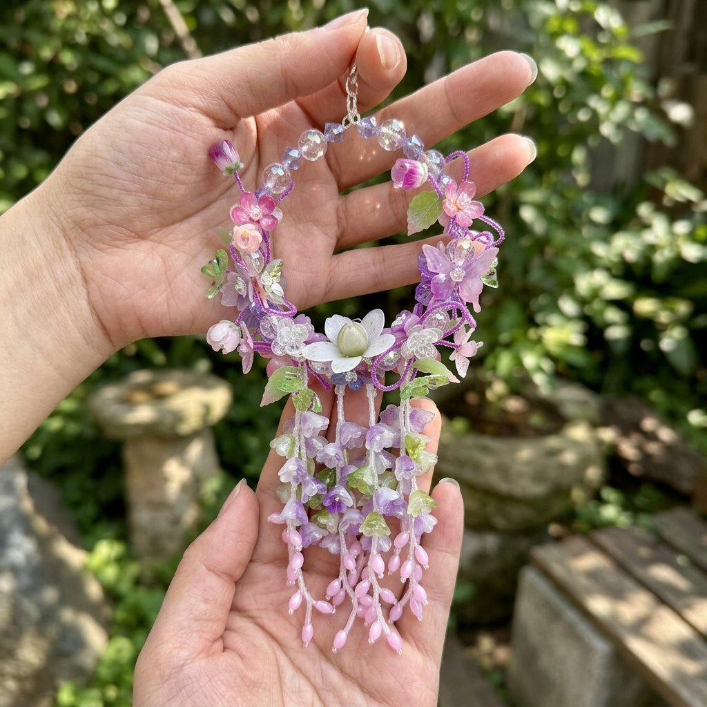 06_Hand_Scale_fd81b4f8-5eb3-4619-9e64-a5c1fc31ad39.jpg Handmade Purple Floral Wreath Charm | Lavender Kawaii Bag Keychain | Car Mirror Pendant | Dreamy Aesthetic Gift