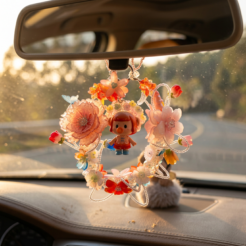 06_f6b1dd56-5dec-4d04-8f63-c2c15d82eb90.png Handmade Red Pink Floral Wreath Charm | Kawaii Doll Car Mirror Pendant | Colorful Room Decor Gift