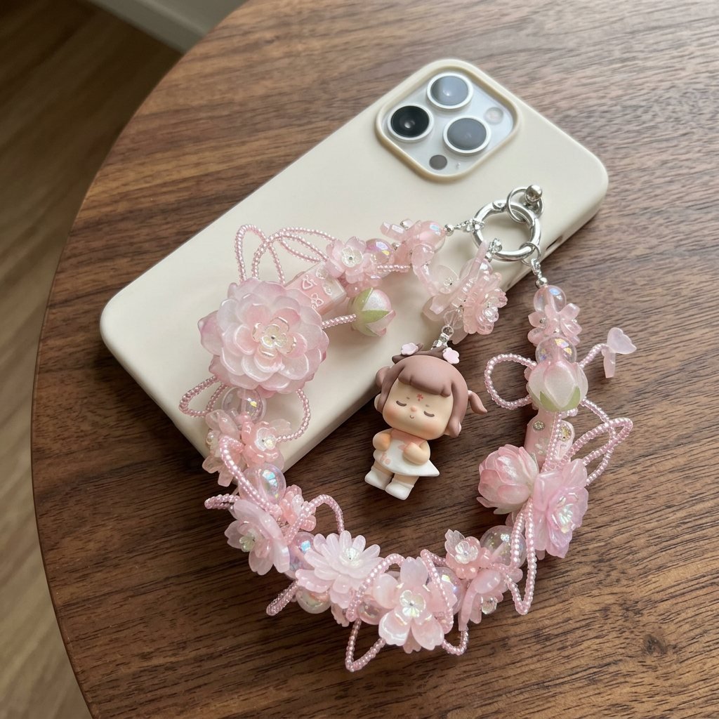 1ac03d8b971c9b9a60926c64572b8009.jpg Handmade Brown Hair Pink Floral Doll Charm | Kawaii Bag Keychain Car Mirror Pendant