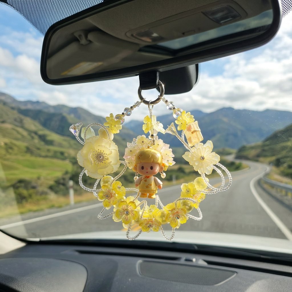 372359640f35a6c3dbc869e0d6450757.jpg Handmade Yellow Hair Floral Doll Charm | Sunny Kawaii Bag Keychain Car Mirror Pendant