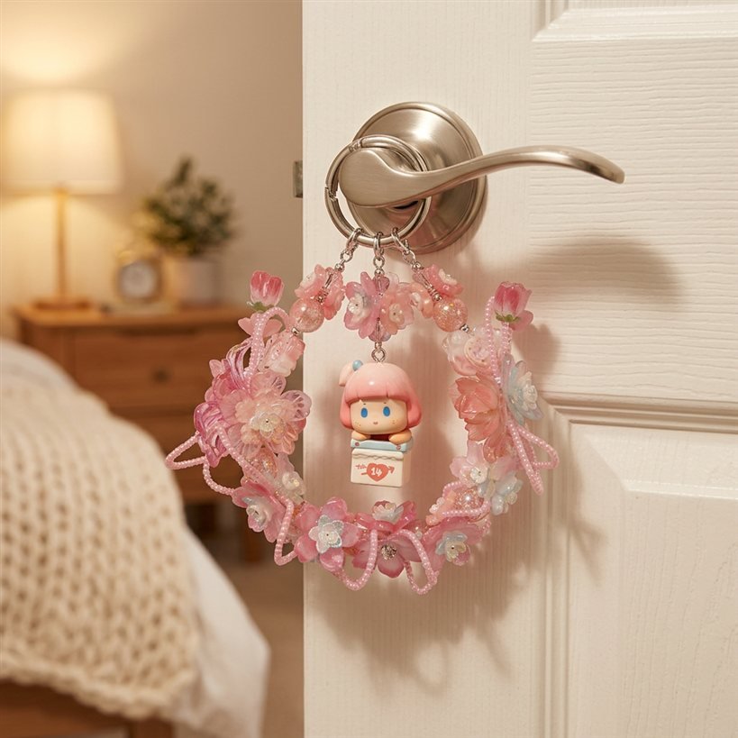 4cfb9572d856ced960935e00d6a5655f.jpg Handmade Pink Floral Wreath Charm | Kawaii Bag Keychain Car Mirror Pendant