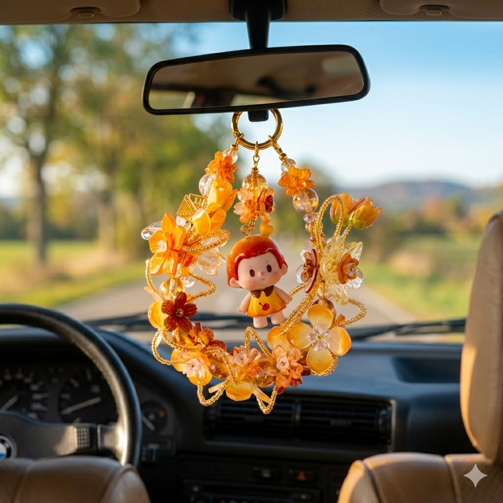 60529099e52057dffa1716c9a254bc4b.png Flower Girl Bag Charm | Acetate Floral Keychain | Orange Kawaii Car Mirror Charm