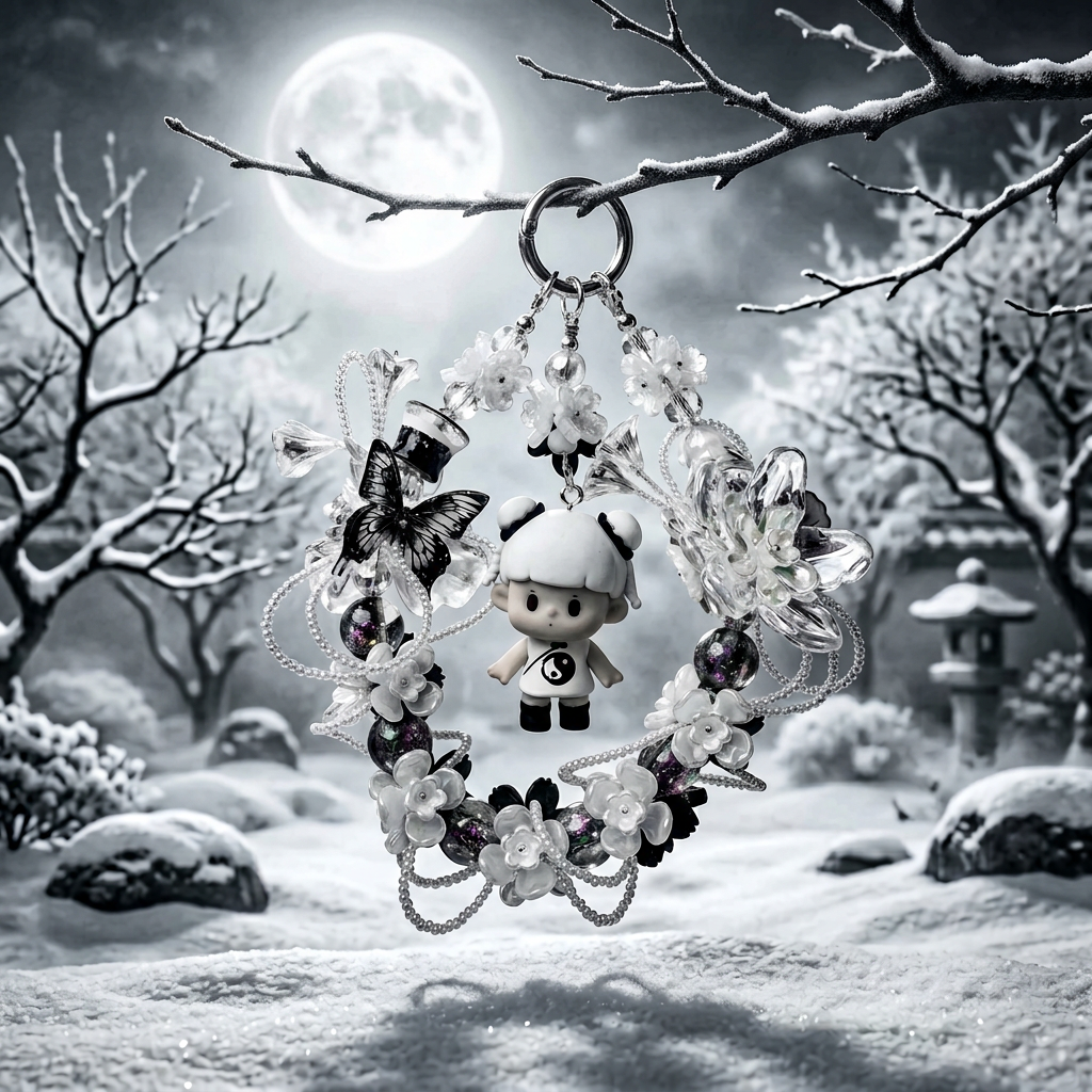 6_dad8bcd0-d6d1-4b18-ae9c-e6503faa0419.png Handmade Black White Floral Wreath Charm | Panda Doll Car Mirror Bag Pendant | Gothic Kawaii Gift