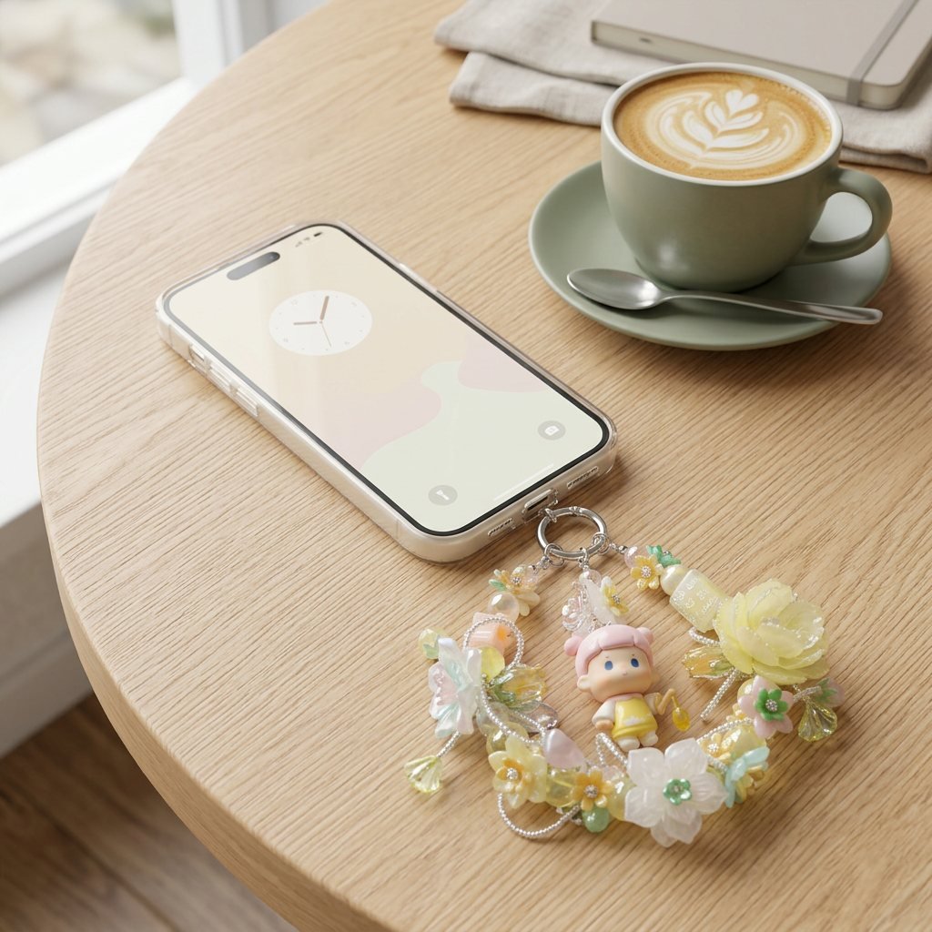 Handmade Yellow Pink Floral Doll Charm | Kawaii Bag Keychain Car Mirror Pendant