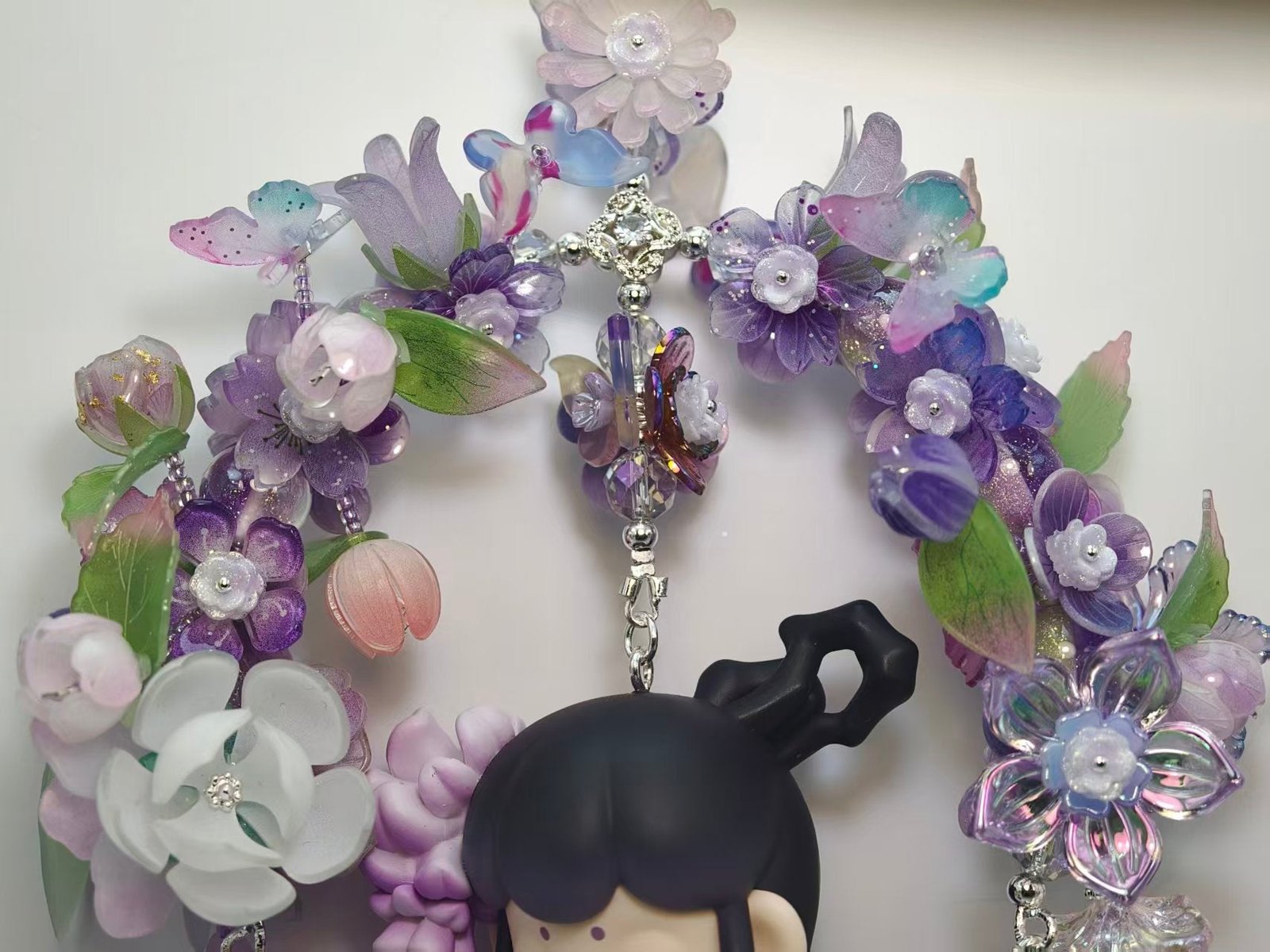 7f76e1d43ba4dd94be72e3911dac2841_47e42b39-7538-4ffc-8e4c-b41530149734.jpg Handmade Chinese Fairy Floral Wreath Charm - Double-Sided Purple Flower Accessory