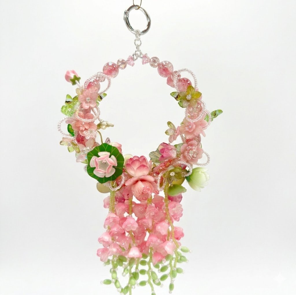7f7d17b9-d290-45b0-8b76-f30c40d4223d.jpg Handmade Pink & Green Floral Wreath Charm | Kawaii Bag Keychain Car Mirror Room Decor Pendant