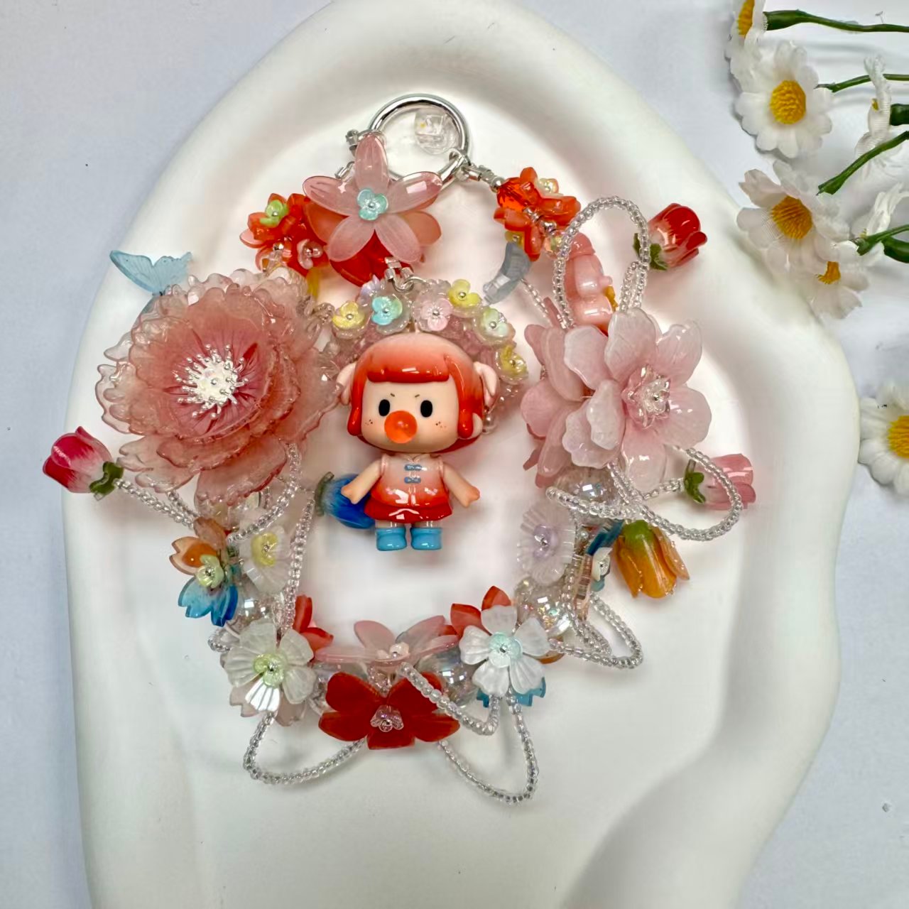8ab89b9d6353238b5449acc07803532d.jpg Handmade Red Pink Floral Wreath Charm | Kawaii Doll Car Mirror Pendant | Colorful Room Decor Gift