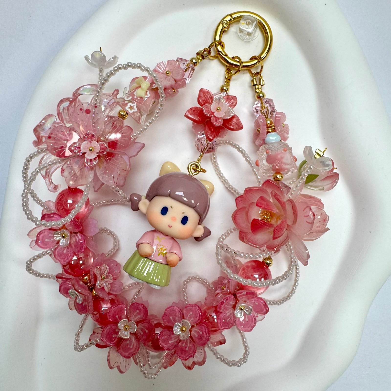 Cache_-21b9887444ba033a.jpg Handmade Deep Pink Floral Wreath Charm | Cherry Blossom Hanfu Doll Car Mirror Bag Pendant | Cottagecore Sakura Gift