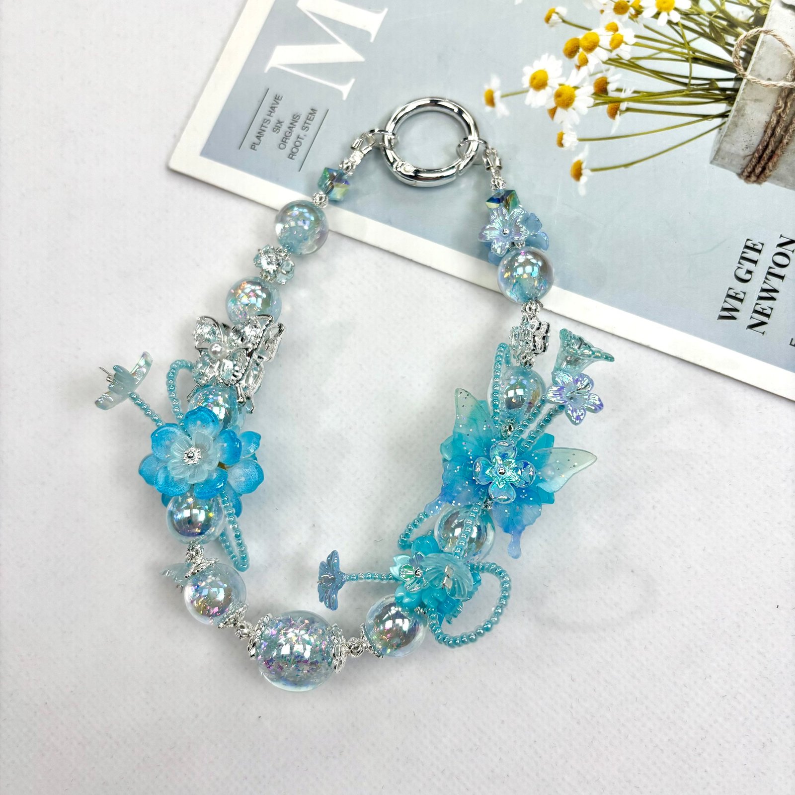 Cache_-22e058db437aaae7.jpg Handmade Butterfly Beaded Charm, Y2K Aesthetic Car Mirror Hanging, Cute Flower Bag Pendant, Gift for Her