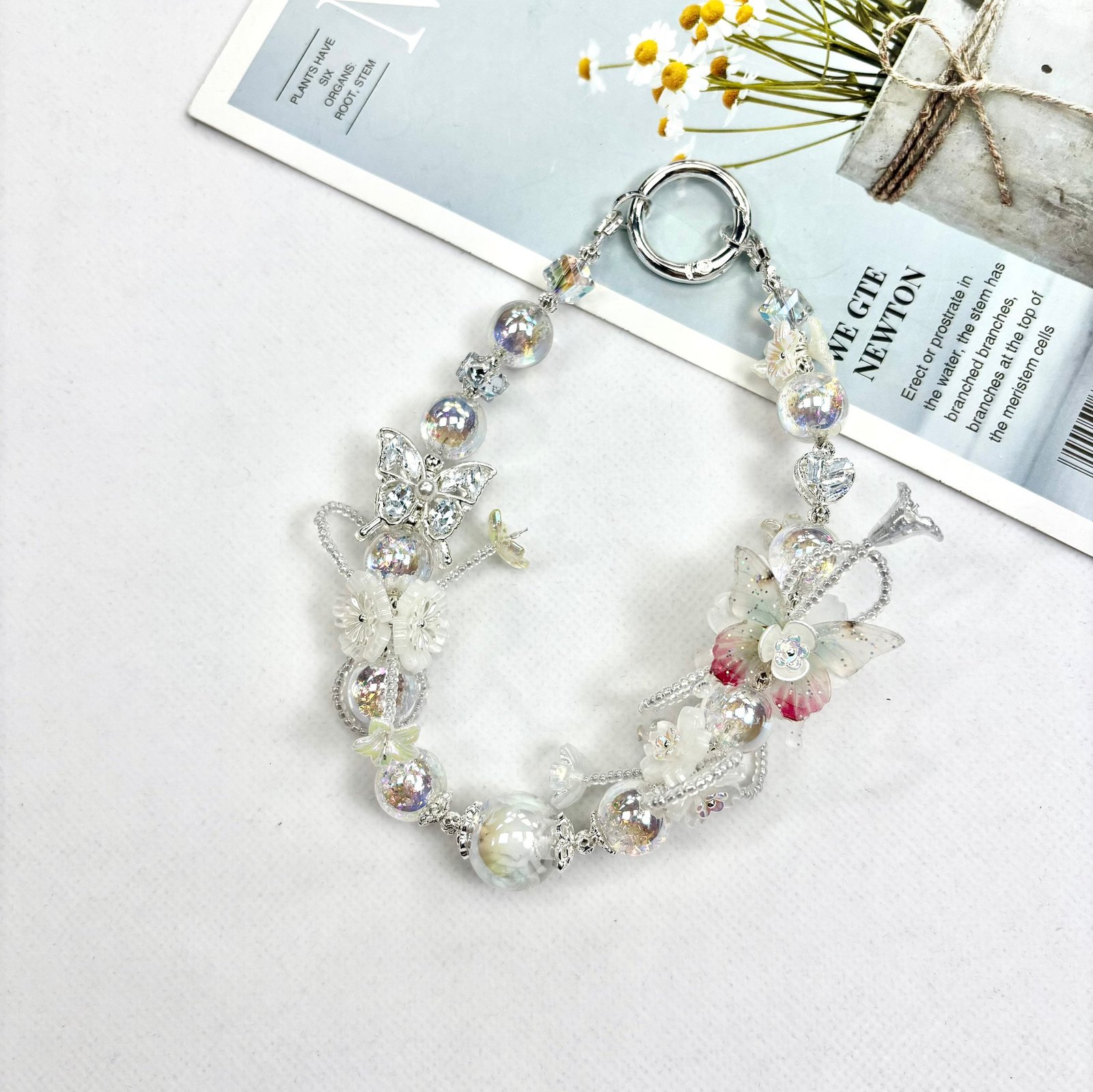 Cache_-3ad71bf9ce247f49.jpg Handmade Butterfly Beaded Charm, Y2K Aesthetic Car Mirror Hanging, Cute Flower Bag Pendant, Gift for Her