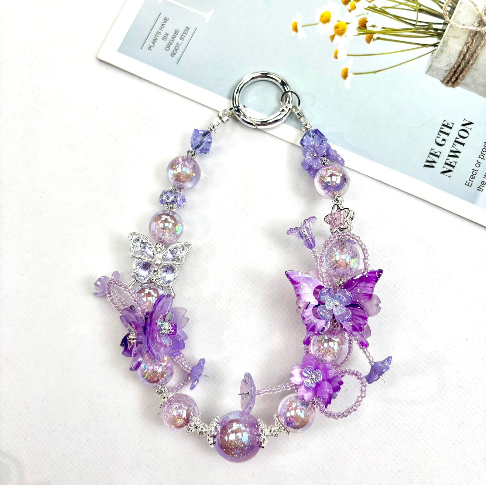 Cache_-b6e41f2af288f9e.jpg Handmade Butterfly Beaded Charm, Y2K Aesthetic Car Mirror Hanging, Cute Flower Bag Pendant, Gift for Her